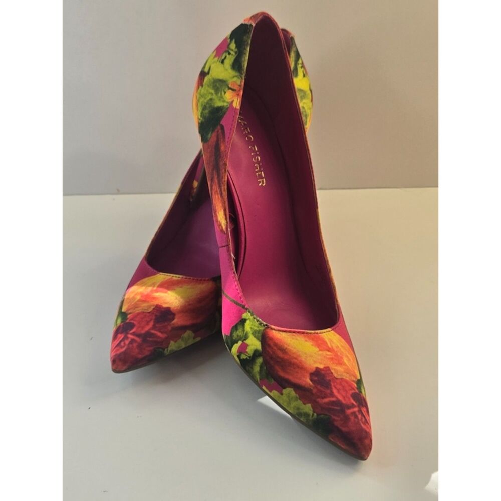 Marc Fisher Zala Pumps Womens 7.5 M Pink Floral Satin Pointed Toe Stiletto Heels